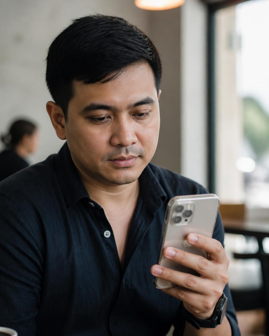 Man holding an iPhone in a clear crystal case
